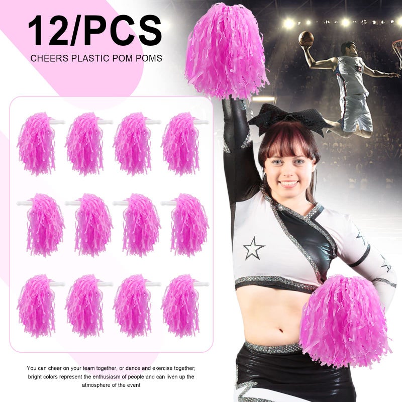 Hslife 12 Pcs Cheerleading Pom Poms, Cheer Pompoms Bulk with Metallic Foil Handle, Lightweight for Cheerleading, Sports Games, Party Dance Costume Accessories (Pink) - Image 3